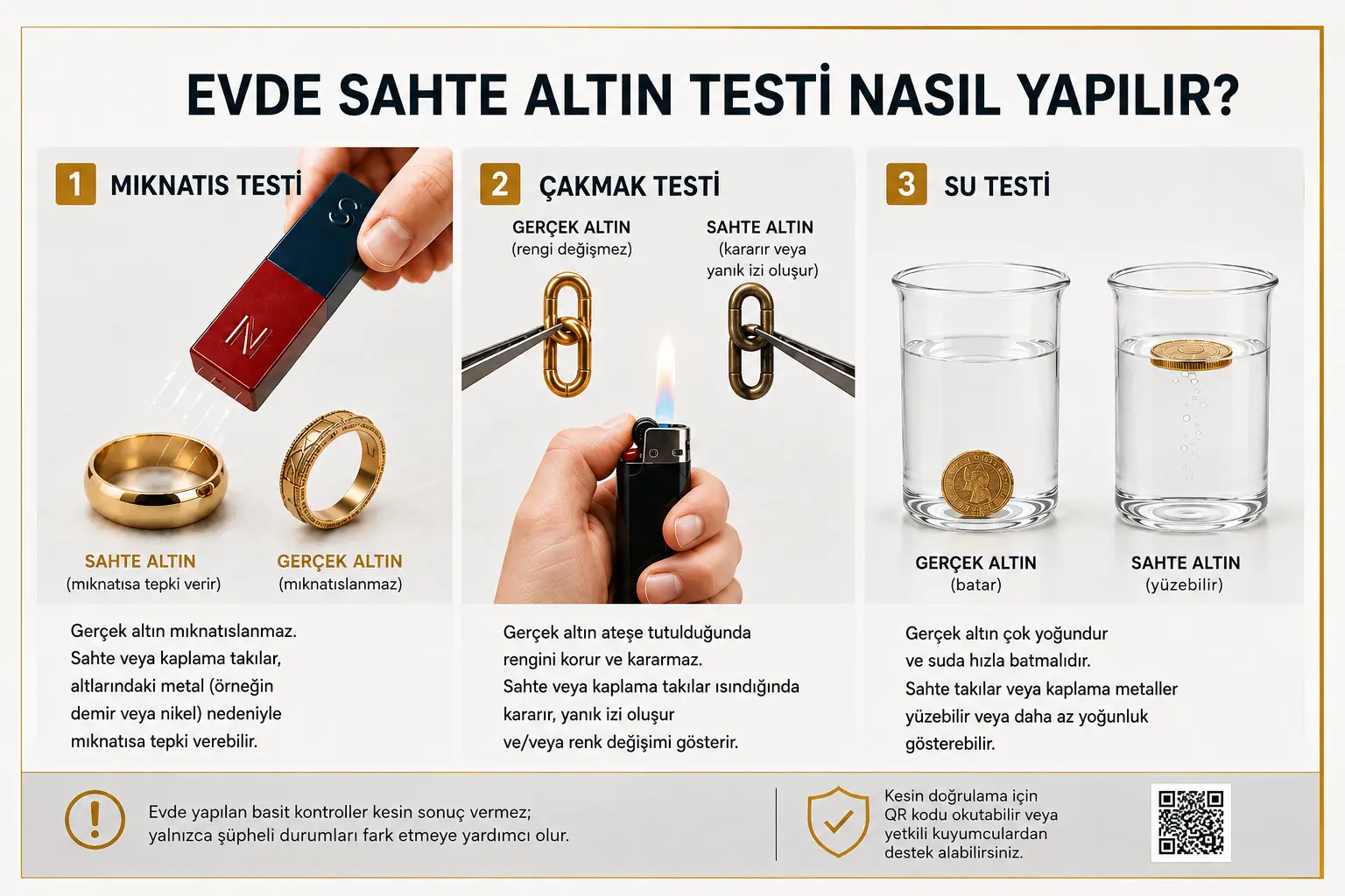 Evde sahte altın testi nasıl yapılır görsel rehberi